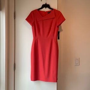 Tahari crepe folder-over neck dress